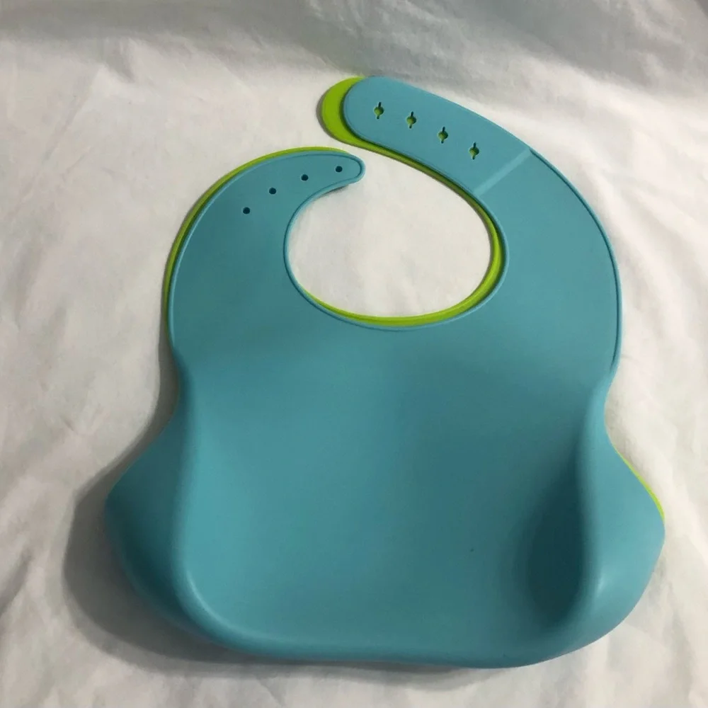 Silicone Baby Bib Set - Green and Blue